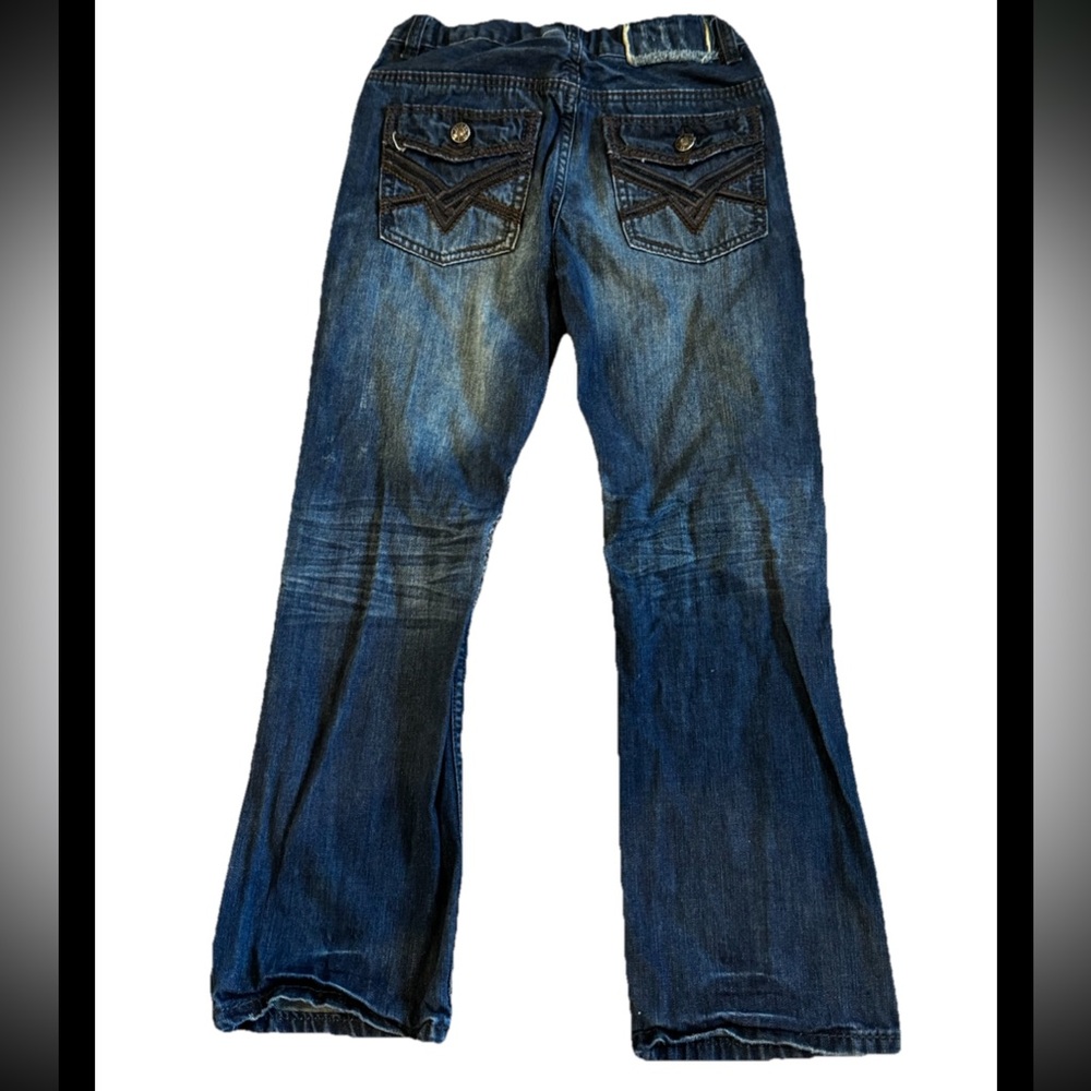 Helix Boys Jeans Size 12 Slim Boot Cut Dark Wash Embroidered Pockets